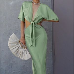 Green Satin Midi Dress